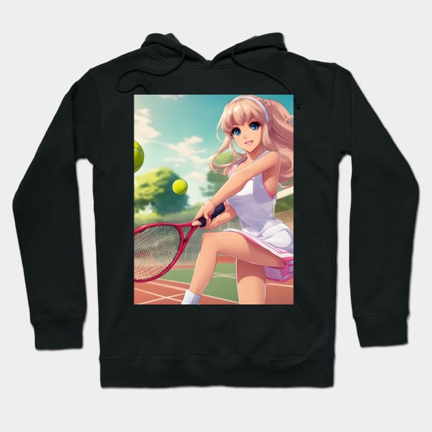 anime girl holding a tennis racquet Hoodie by animegirlnft